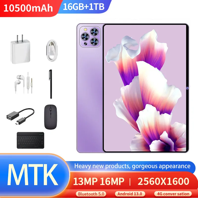

10.1inch Tablet PC Android 13.0 16GB RAM, 1TB ROM, Wi-Fi, Google Play, GPS Dual SIM, Calling With Keyboard, Global Edition