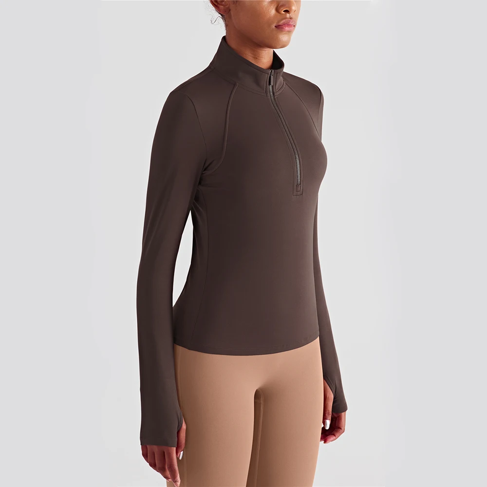 Vnazvnasi Yoga Tops Long Sleeve Sports Coats Naked Feeling Shirt High Neck Half Zipper Sports Jacket For Women Jogger Sportswear