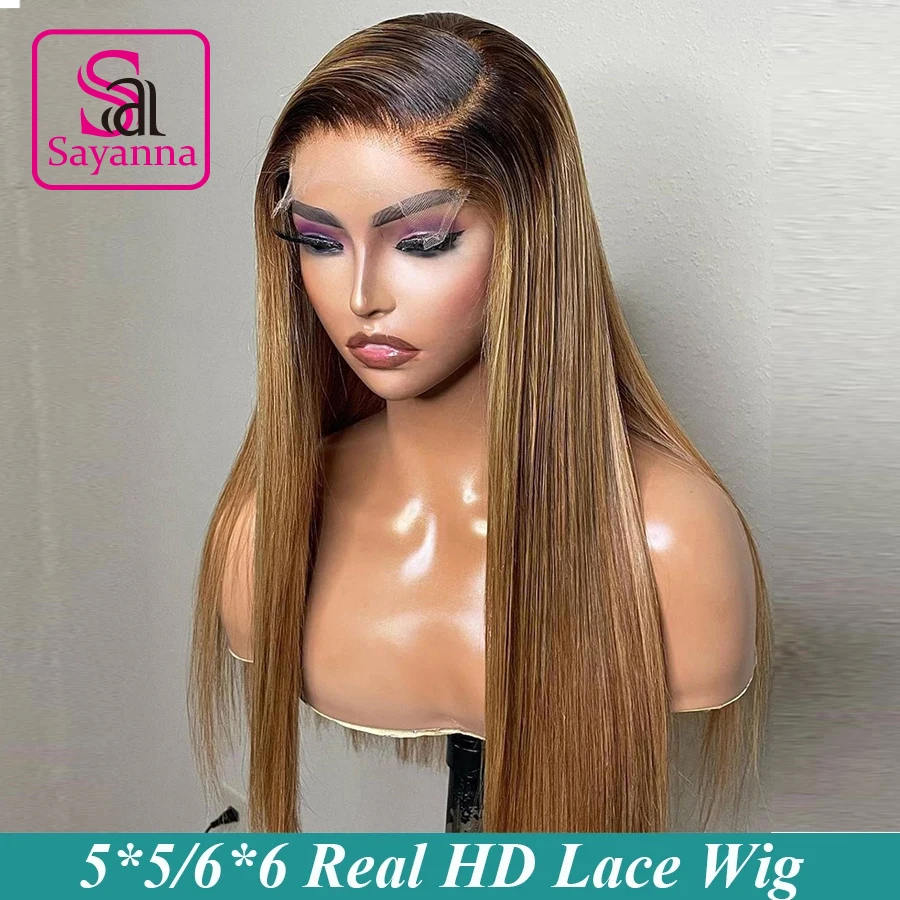 

180% Invisible 4x4/5x5 HD Lace Closure Wig Human Hair Wigs Ombre Honey Blonde for Women Brazilian Bone Straight Full Frontal Wig
