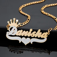 personalized double plate 3d name necklace with heart custom two tone gold plated stainless steel pendant for women jewelry gift