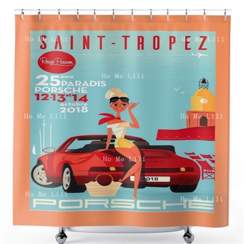 

Monaco Vintage Whimsical Shower Curtains Trendy Home Decoration Woman On Yacht Cocktails Colorful And Unique European Style