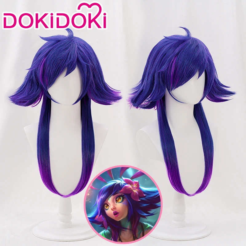 

DokiDoki парик из игры «Лига Легенд» для косплея Neeko Косплей LOL Хэллоуин любопытный Хамелеон короткий фиолетовый парик милый