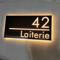 led house number address sign outdoor waterproof stainless steel metal door plates number apartment hotel lighted address plaque