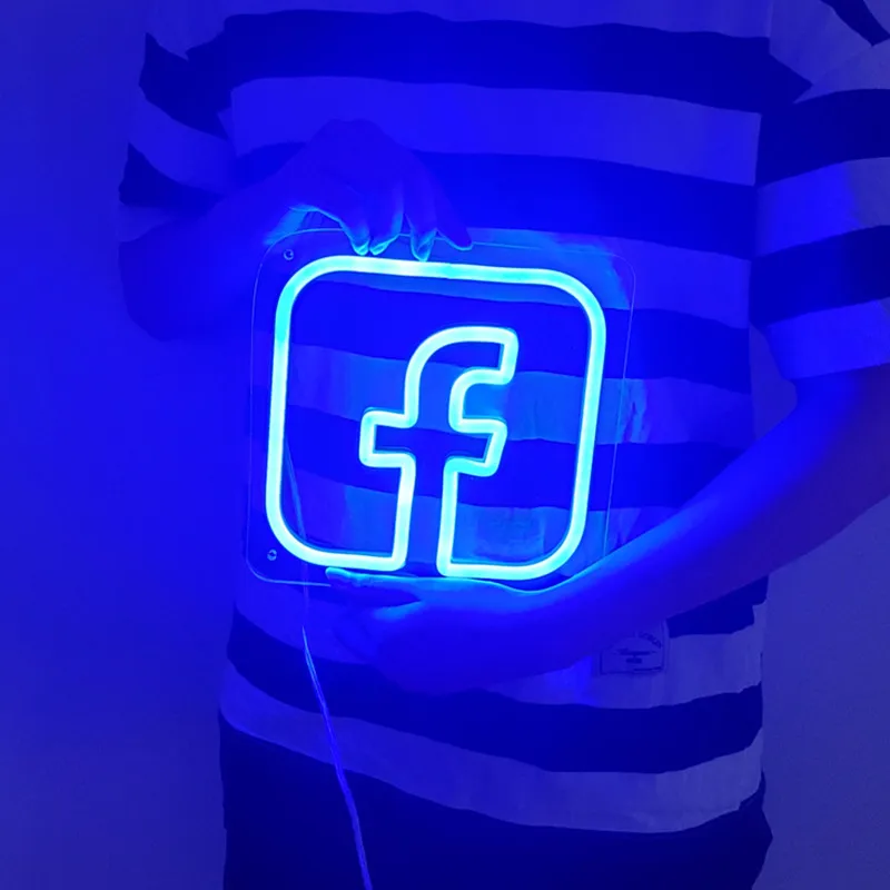 Custom Logo Neon Lights Facebook Sign Wall Decoration Transparent Acrylic Office Room Decor Art Sign Light Led Neon Sign