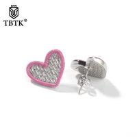 tbtk baguette cz heart earrings pink green blue oil earrings iced out fashion luxury jewelry best gift for women