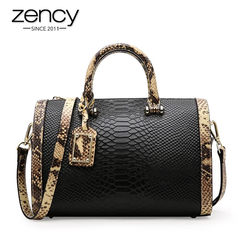 

Женская сумка-тоут Zency Serpentine из 100% натуральной кожи, модная женская сумка через плечо, классическая черная сумка через плечо бежевого цвета