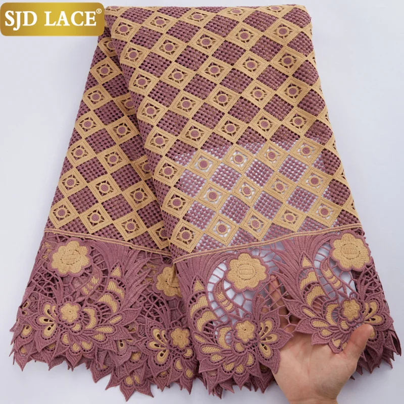 SJD Африканская Кружевная Ткань С Камнями Двойной Водорастворимый Нигерийский