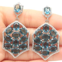 53x26mm luxury 13 7g long big london blue topaz white cz women dating silver earrings drop shipping