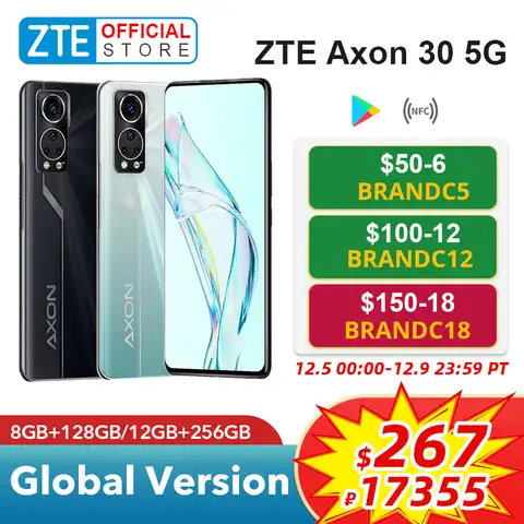 Глобальная версия Смартфон ZTE Axon 30 5G Snapdragon 870 Подэкранная камера 120 Гц AMOLED-дисплей 65 Вт Быстрое зарядное устройство 5G Игровой телефон