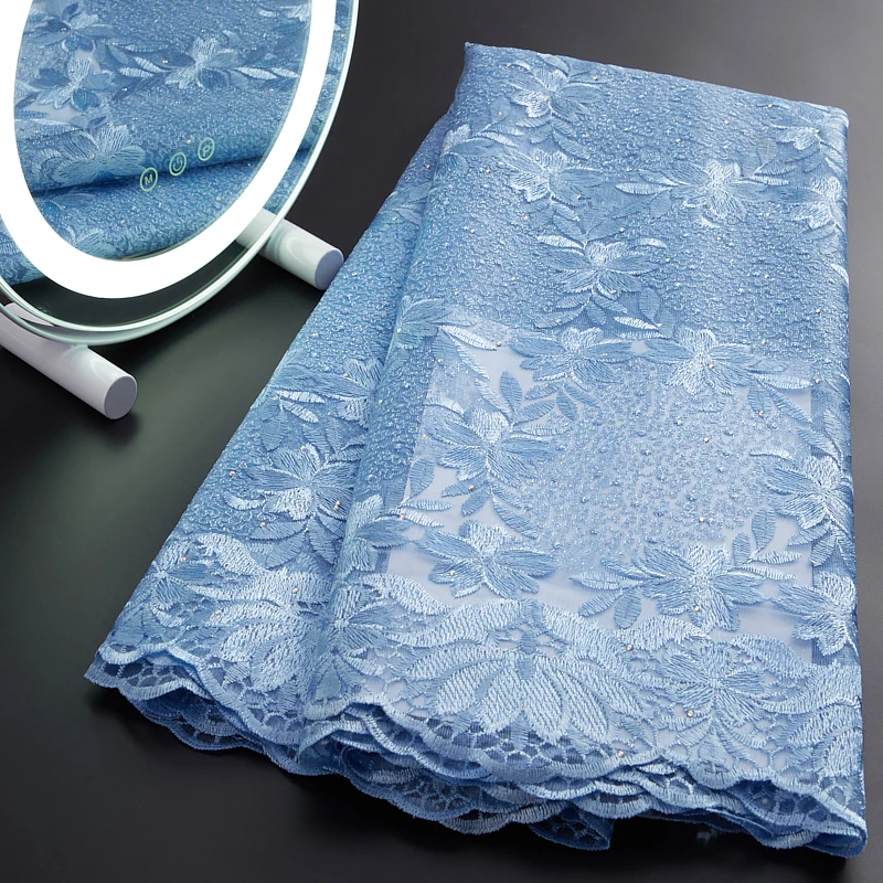 

French Lace Fabric 2022 High Quality Embroidery With Stones African Nigerian Net Lace Fabric Cloth For Party Wedding Dress A2967