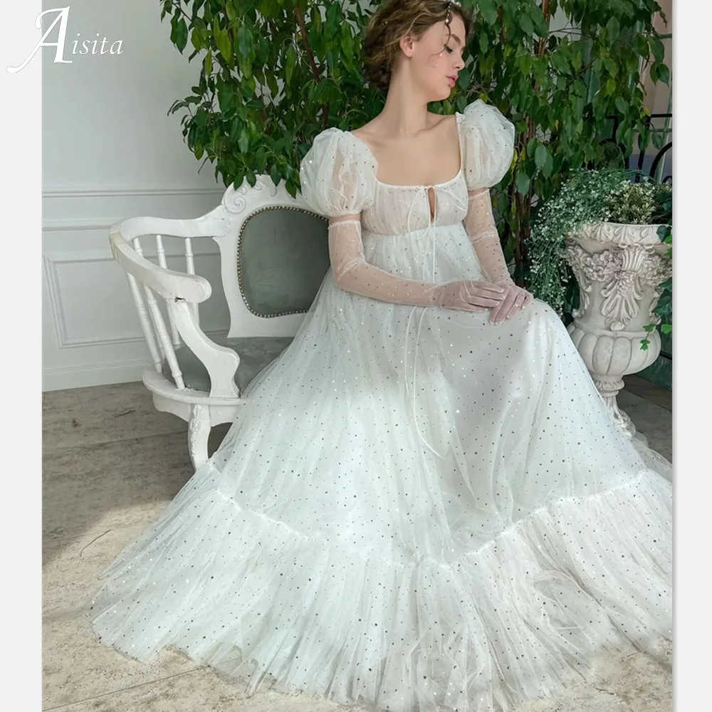 

Handmade Princess Prom Gowns With Puffy Sleeves Glitter A-line Prom Dresses Party Dresses Birthday Party Dresses Robe De Soiree