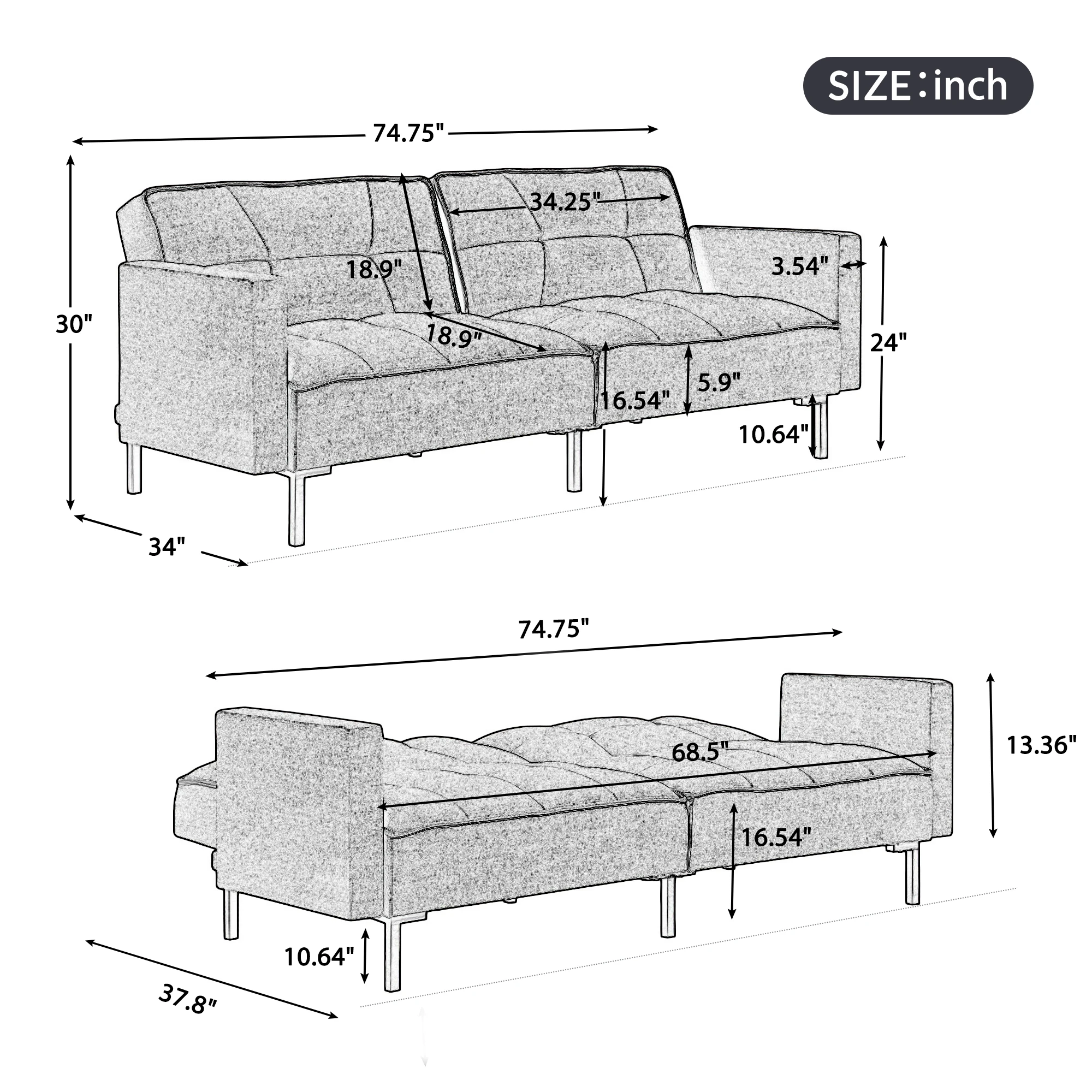 [Flash Sale]Linen Upholstered Modern Convertible Folding Futon Sofa Bed 3 Colors for Compact Living Space Apartment Dorm[US-W] - купить по