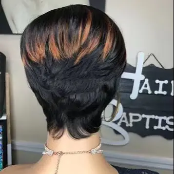 WIGERA   Highlight Synthetic  Pixie Cut  Mixed  Color 1B/30 Hair Style  Short  Straight Wigs    With Bangs  For Black Women
