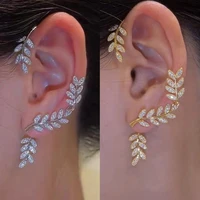 korean fashion rhinestone leaf ear cuff small earrings for girls women luxury metal leaves ear clip earring jewelry kids gift