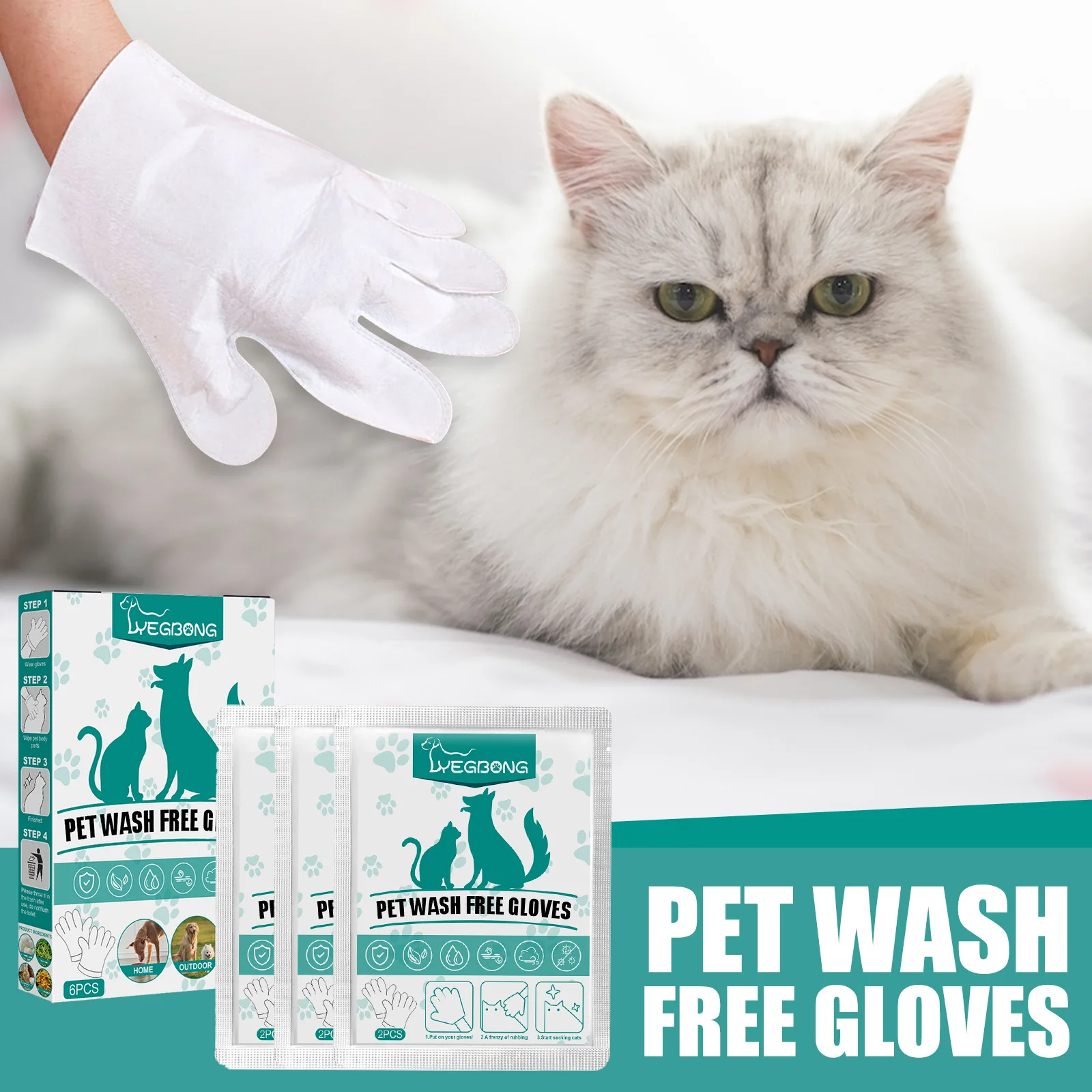 

Pet Stain Remover Wipes For Cat Disposable Non-Woven Fabric Glove No Rinse Soft Bath Wipes For Dog Grooming Cats Dog Accessories