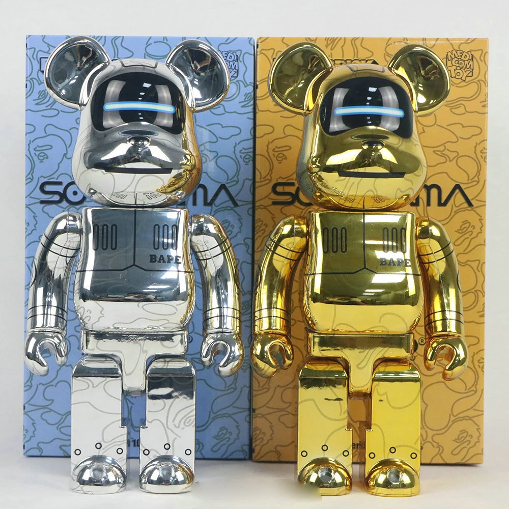 

Bearbrick, 400%, 28 см, высококлассная версия Kongshan BAP, позолоченные серебряные строительные блоки, медведь, волчок, играющая в куклу, украшение для ку...