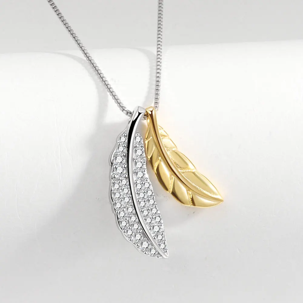 

Gold Feather Pendant 925 Sterling Silver Two-Color New Hot Sale Ladies Clavicle Chain Popular Gifts For Friends Inlaid Zircon