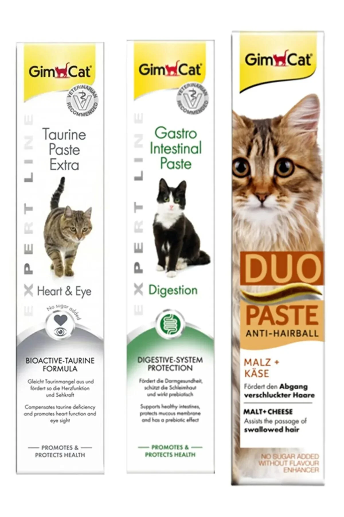 Gimcat Taurine Paste 50 gr + Gastro Paste 50 gr + Duo Paste Anti-hairball Malt with Cheese 50 gr