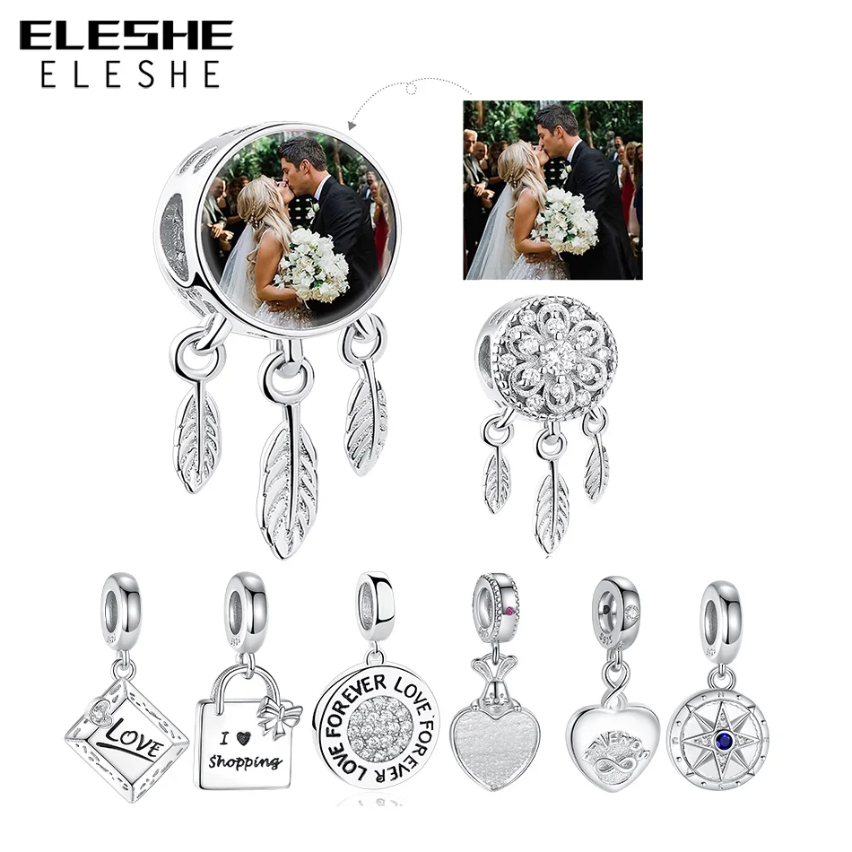 ELESHE Custom Photo 925 Sterling Silver Dreamcatcher Holder Beads Fit Original Charm Bracelet Necklace DIY Personalized Jewelry