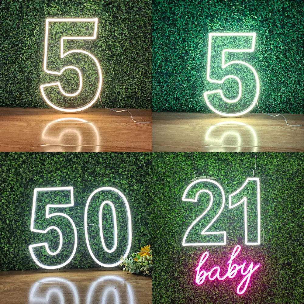 Happy Birthday Neon Sign Custom Giant Led Light Figure Led Number For Wedding Party Birthday Decoration Aesthetic Room Decor