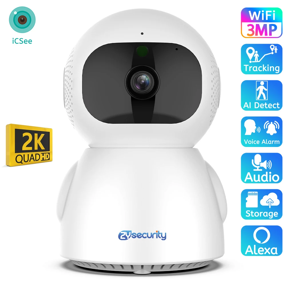 

3MP WiFi IP Camera Works with Alexa Indoor Wireless Home Security Baby Monitor Auto Tracking Audio Video Surveillance Cameras