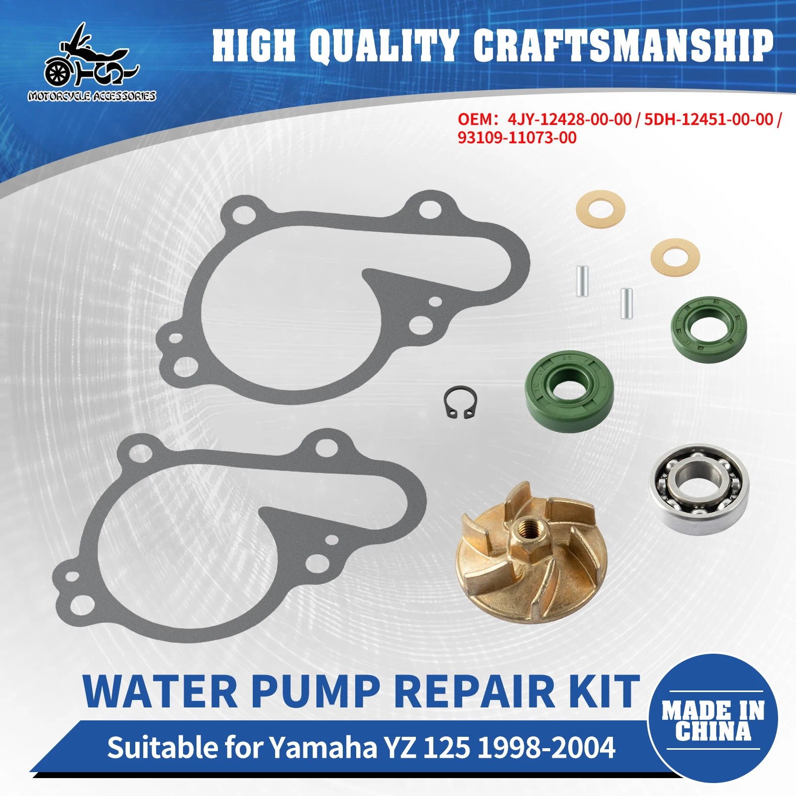 Фото Комплект для ремонта водяного насоса SJ Motorcycle Accessories 4JY-12428-00-00 для Yamaha YZ125 1998-2004 крыльчатка подшипник уплотнение прокладка №1