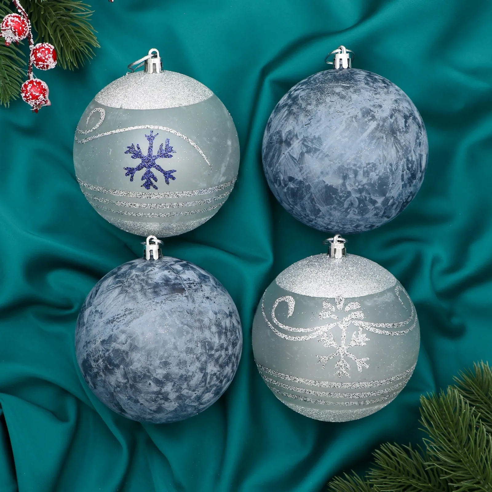 Ёлочные игрушки шары новогодние пластик набор d-10 см 4 шт 'Праздничные узоры'