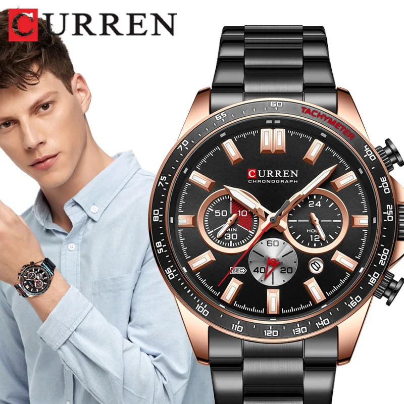 

CURREN Luxury Casual Business Quartz Wristwatches Small Six Stitches Calendar Steel belt waterproof Watch For Men reloj hombre