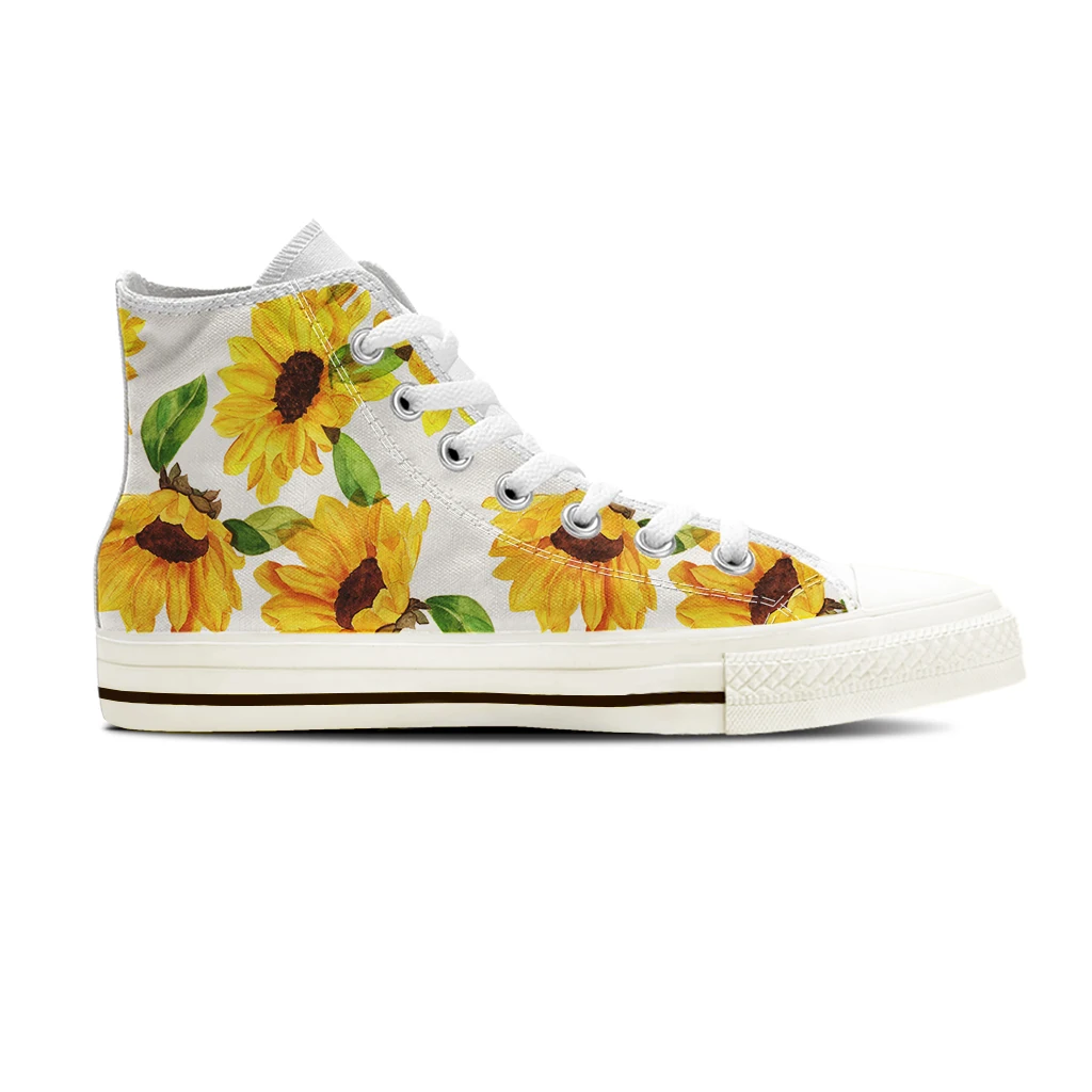 Nopersonality Ladies High Top Canvas Shoes Breathable Walking Vulcanized Sneakers Print Beautiful Sunflower Student Shoes