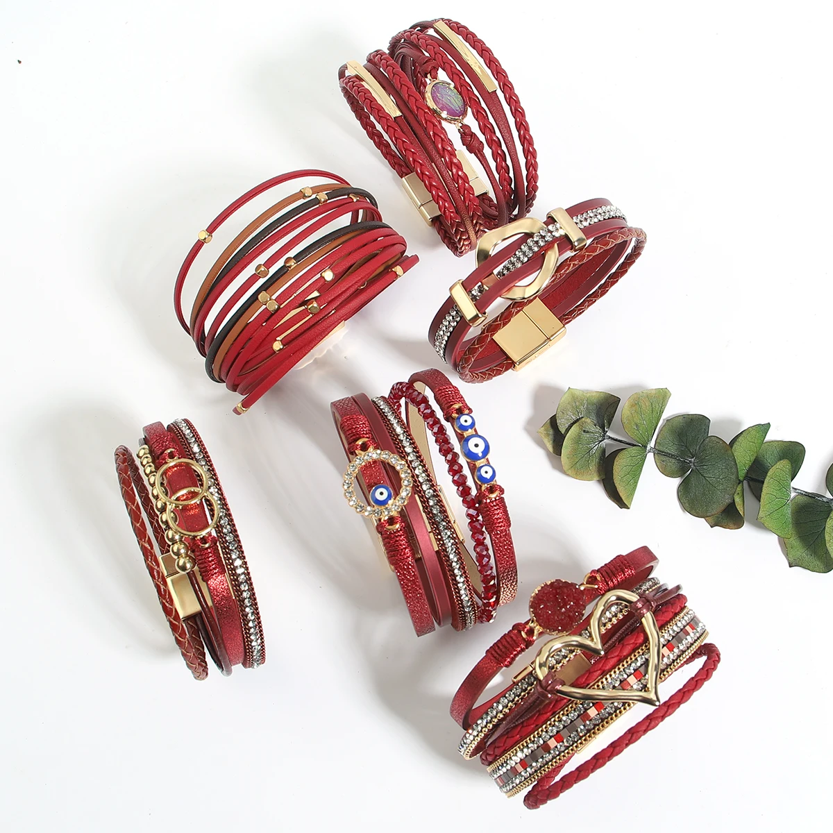 

Женский кожаный браслет с бусинами ALLYES, многослойный Плетеный браслет с магнитной застежкой в богемном стиле, Ювелирное Украшение