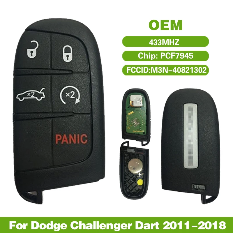 CN087004 оригинал для Dodge Challenger Дротика 2011-2018 смарт-ключ 5 кнопок 433 МГц PCF7945 FCC: M3N-40821302 |