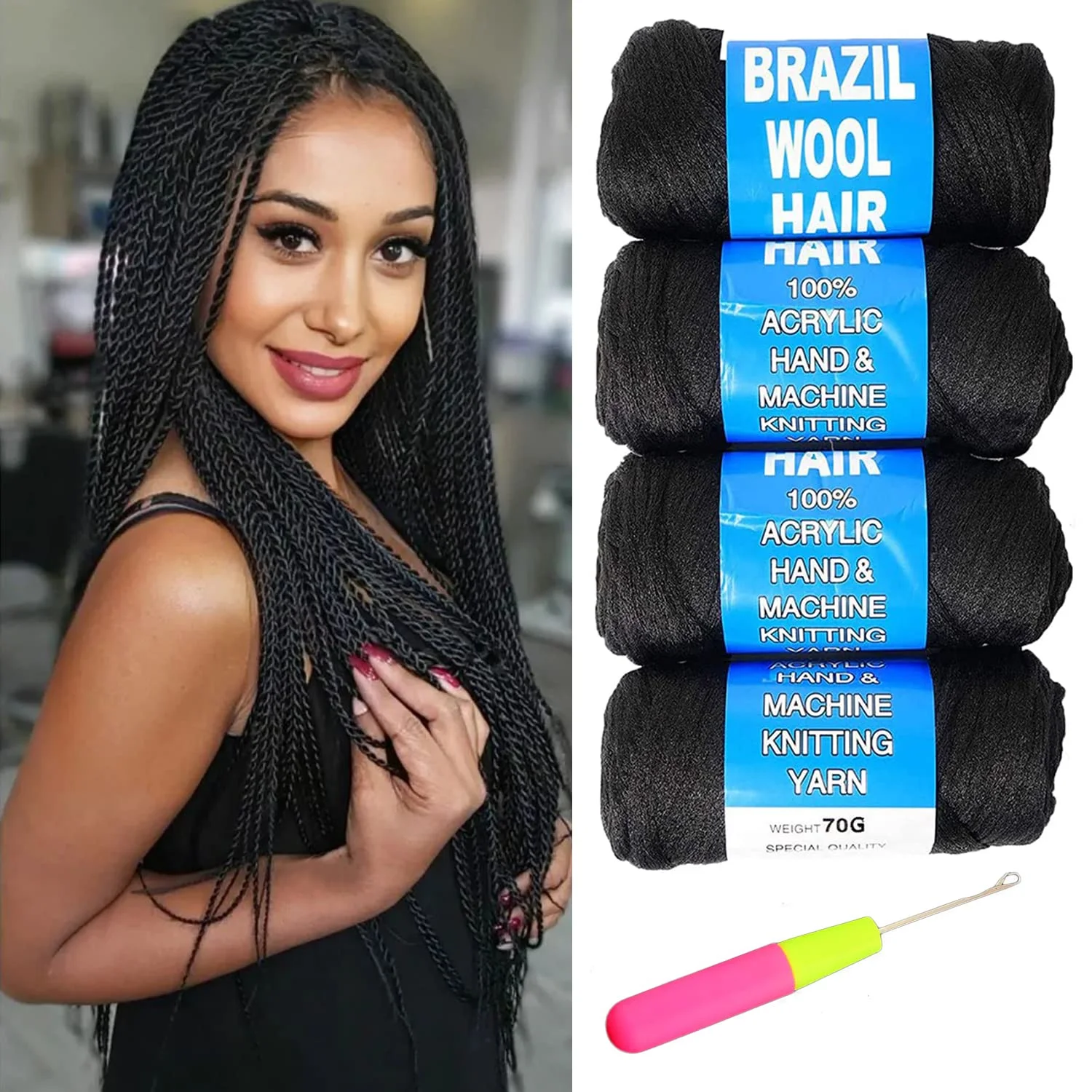 

Brazilian Wool Hair Acrylic Yarn 100% Hand Knitting Wool Braiding Hair for African Crochet Hair Jumbo Braid Free shipping