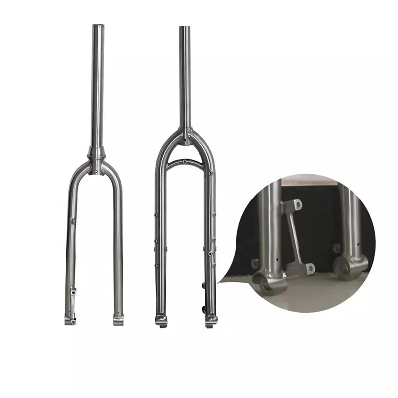 

Lightweight Titanium Mountain Road Bicycle Thru-axle Round Shoulder Front Fork With Disc Brake Tapered Steerer With Crown for 29