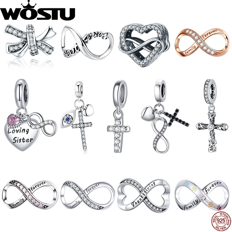 

WOSTU 925 Sterling Silver Infinity Symbol Beads Forever Love Pendant DIY Charms Fit Original Bracelet Jewelry For Women Gifts