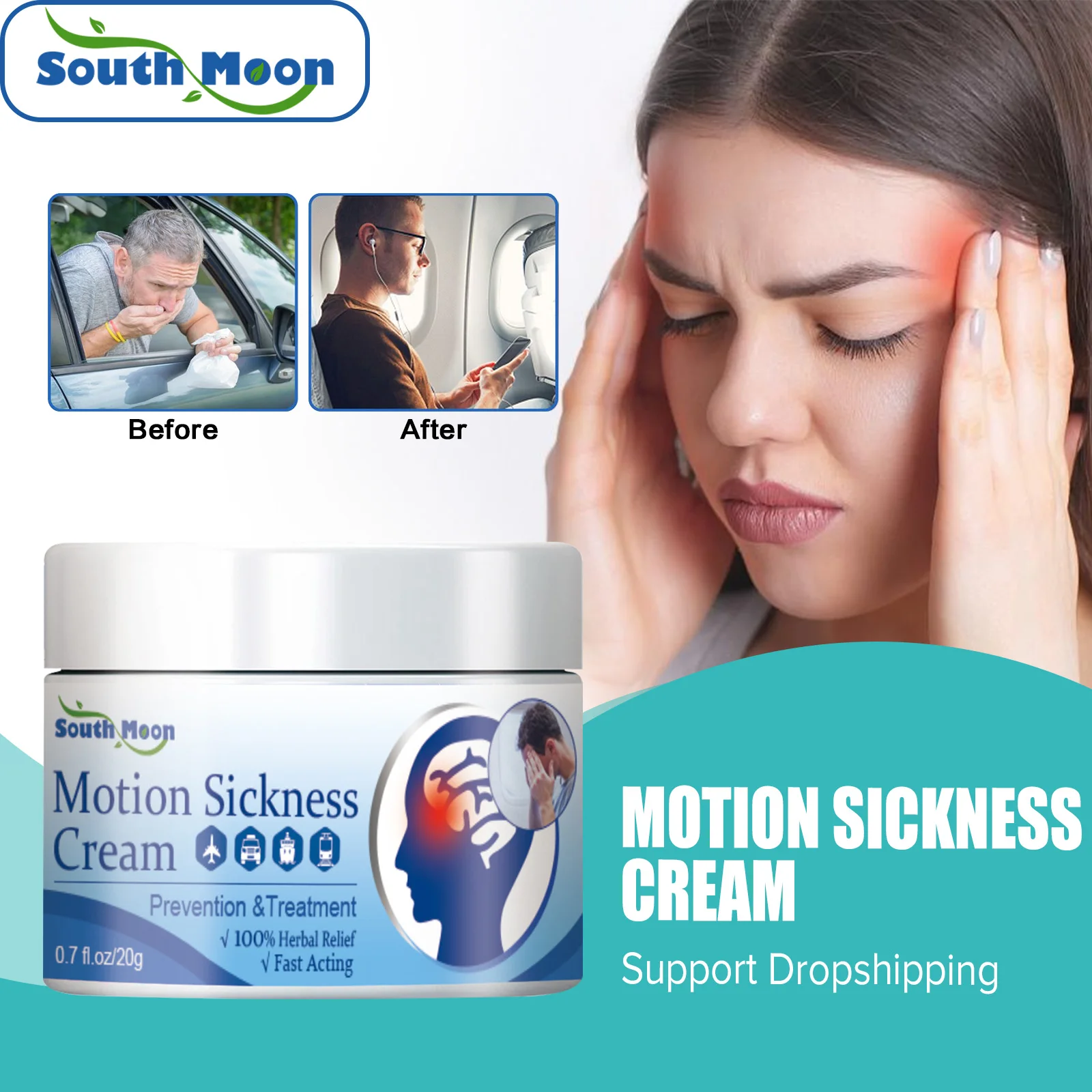 

Motion Sickness Cream Treatment Dizziness Headache Vomit Prevent Carsick Seasick Airsickness Anti Nausea Body Care For Adult Kid