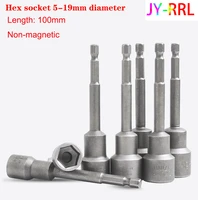 1pcs length 100mm non magnetic hex socket sleeve bit nut driver for power drills impact drivers hand drills tools 5mm 19mm