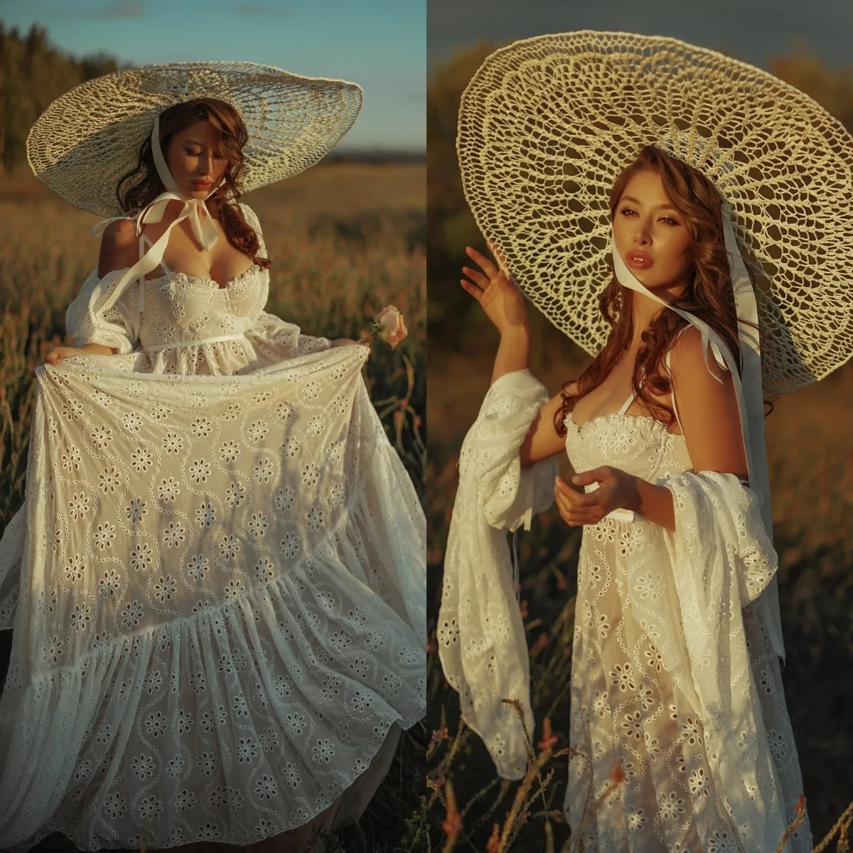 

Bohemian Lace Maternity Dress for Photography Long Sleeve Robe Photo Shoot Bridal Dresses Women Baby Shower