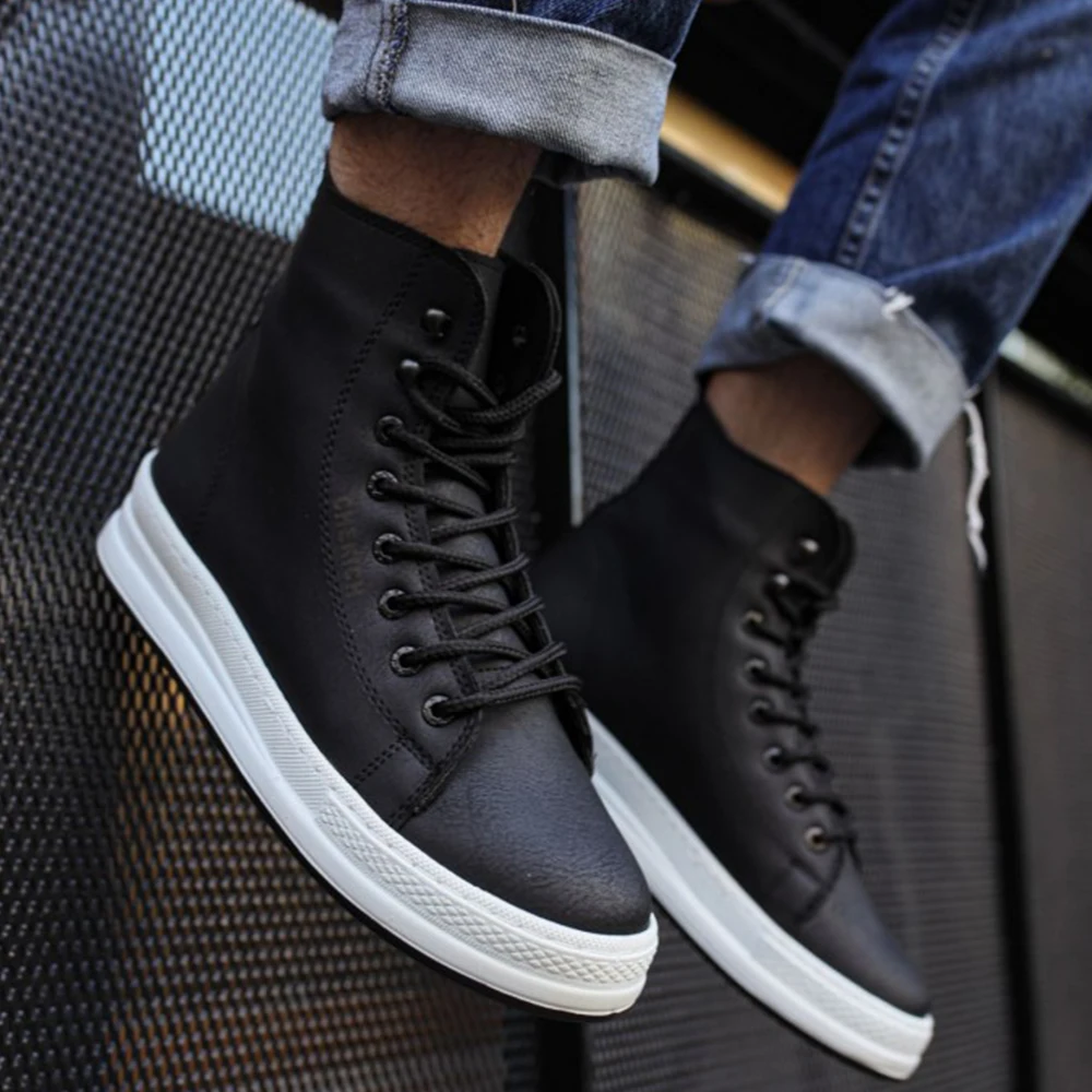 Men's Shoes Black Color Artificial Leather 2023 Winter Autumn Seasons Lace Up Sneakers Ladies & Gentlemens Ankle Fashion Solid Wedding Basic Boots Flexible Footwear Office Wedding New Travel 55