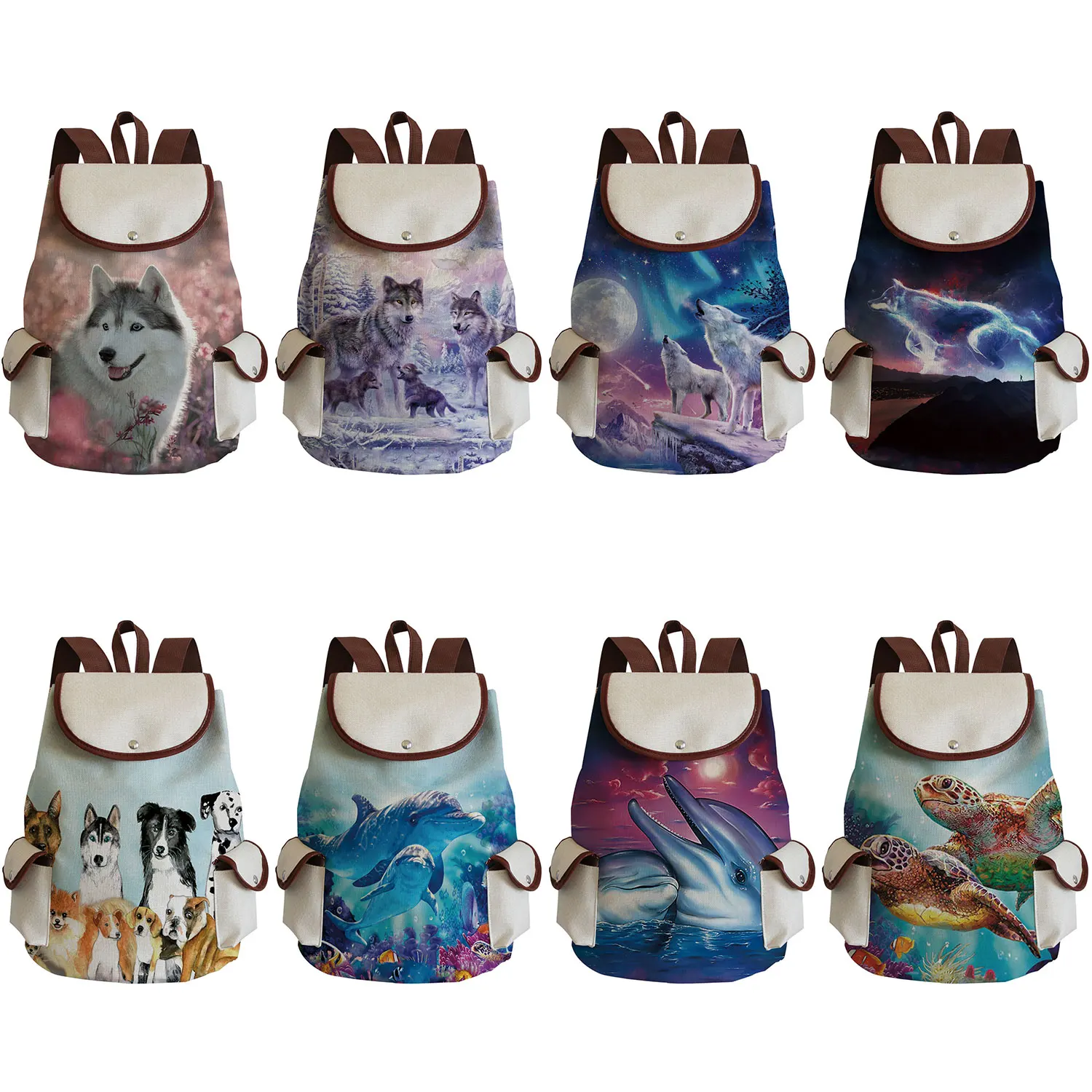 

Wild Wolf Printed Backpack High Capacity Women Backpack Teens Drawstring Backpacks Animal Casual Teenage Cool School Bag Custom