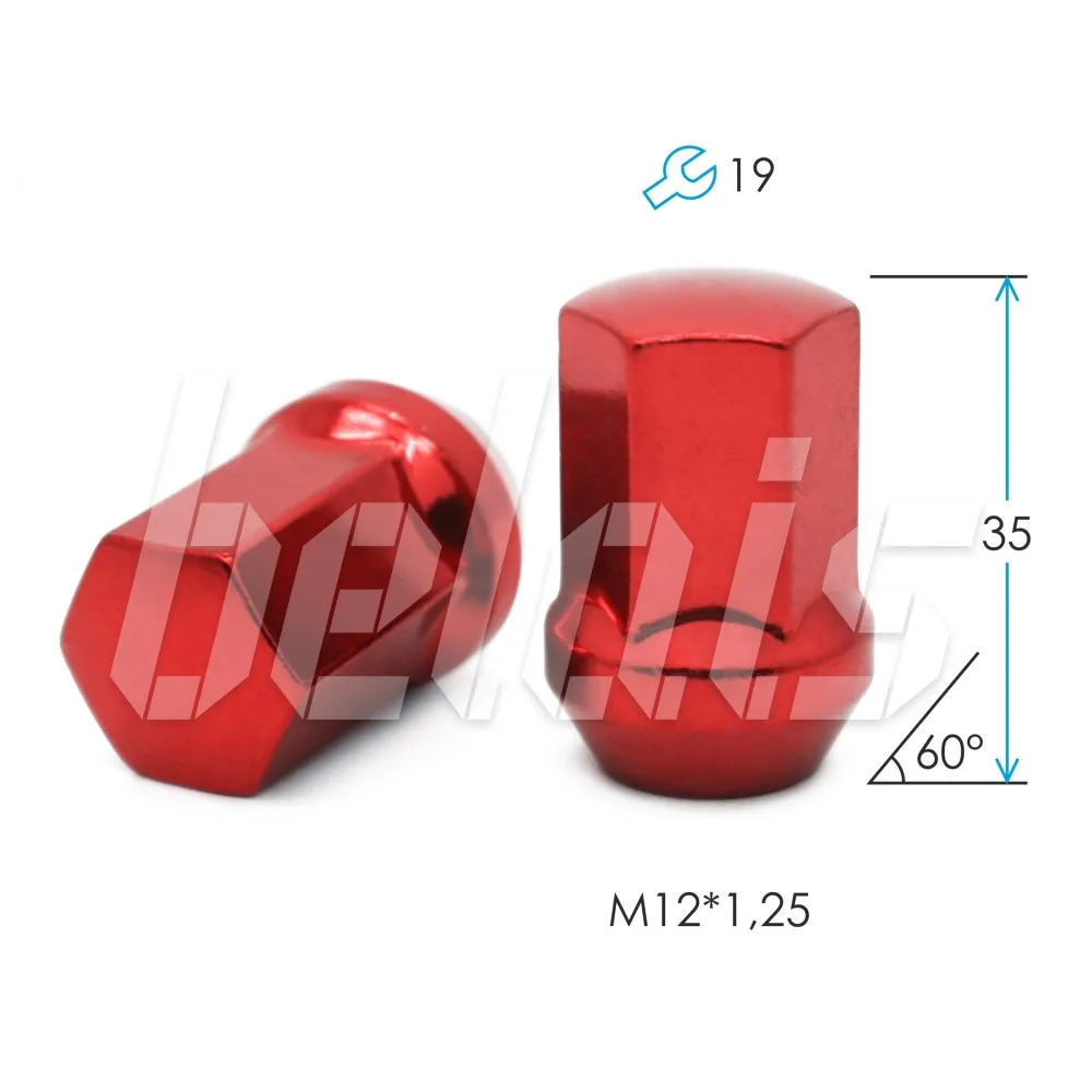 Nut steel M12 * 1.25*35 key 19mm cone closed (red) #8915 | Nuts &amp Bolts