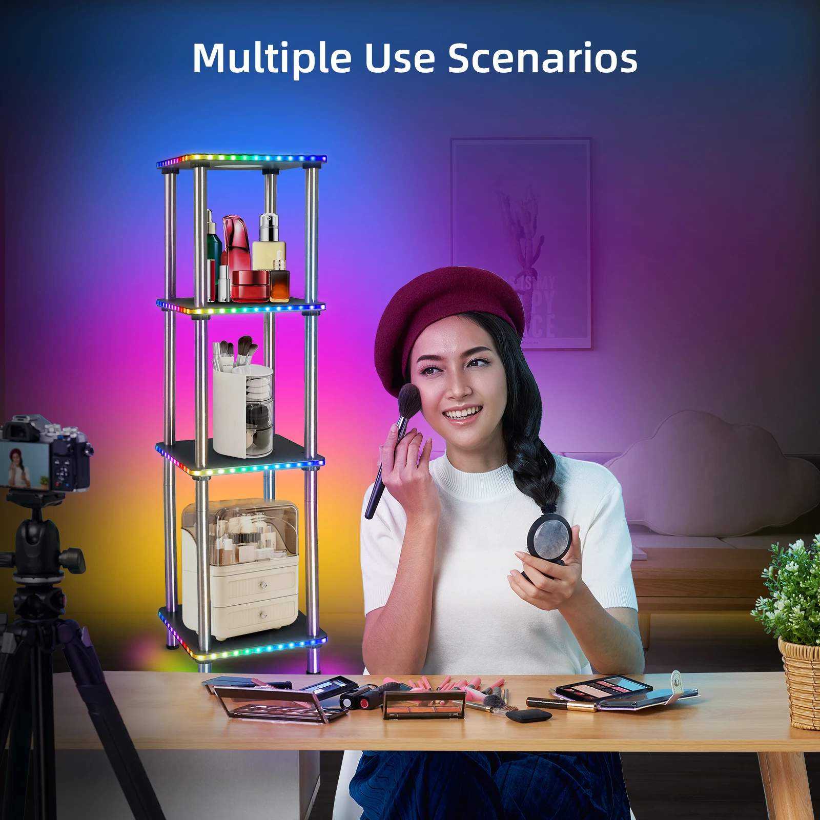 Торшер с полками синхронизацией музыки Регулируемая книжная полка изменением