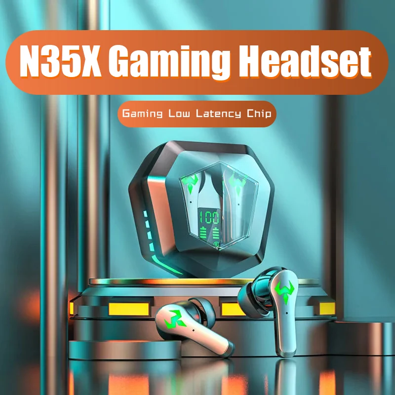 

TWS Bluetooth Gaming Earphone Wireless headset Dual Mode Music LED Display Headphones Zero latency Touch Earbuds N35x Upgraded