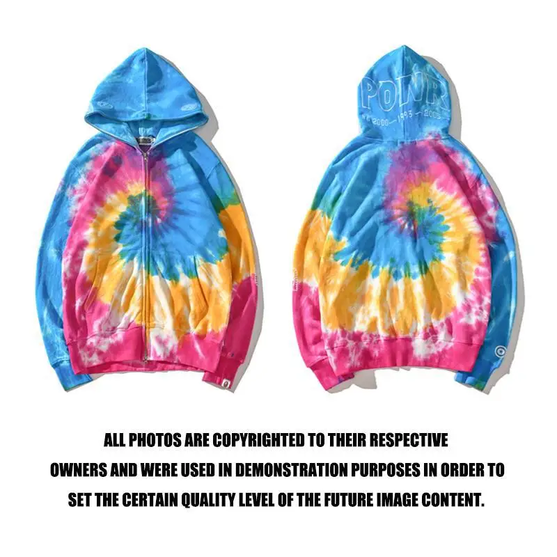 

PONR Color Tie-Dye Gradient Hooded Cardigan Casual Shark Head Full Zip Men's And Women's Sweater 100% Cotton Hoodie