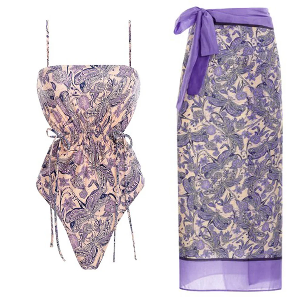 

Female Retro One Pieces Swimwear with Skirt Holiday Beachwear Designer Bathing Suit Summer Wear