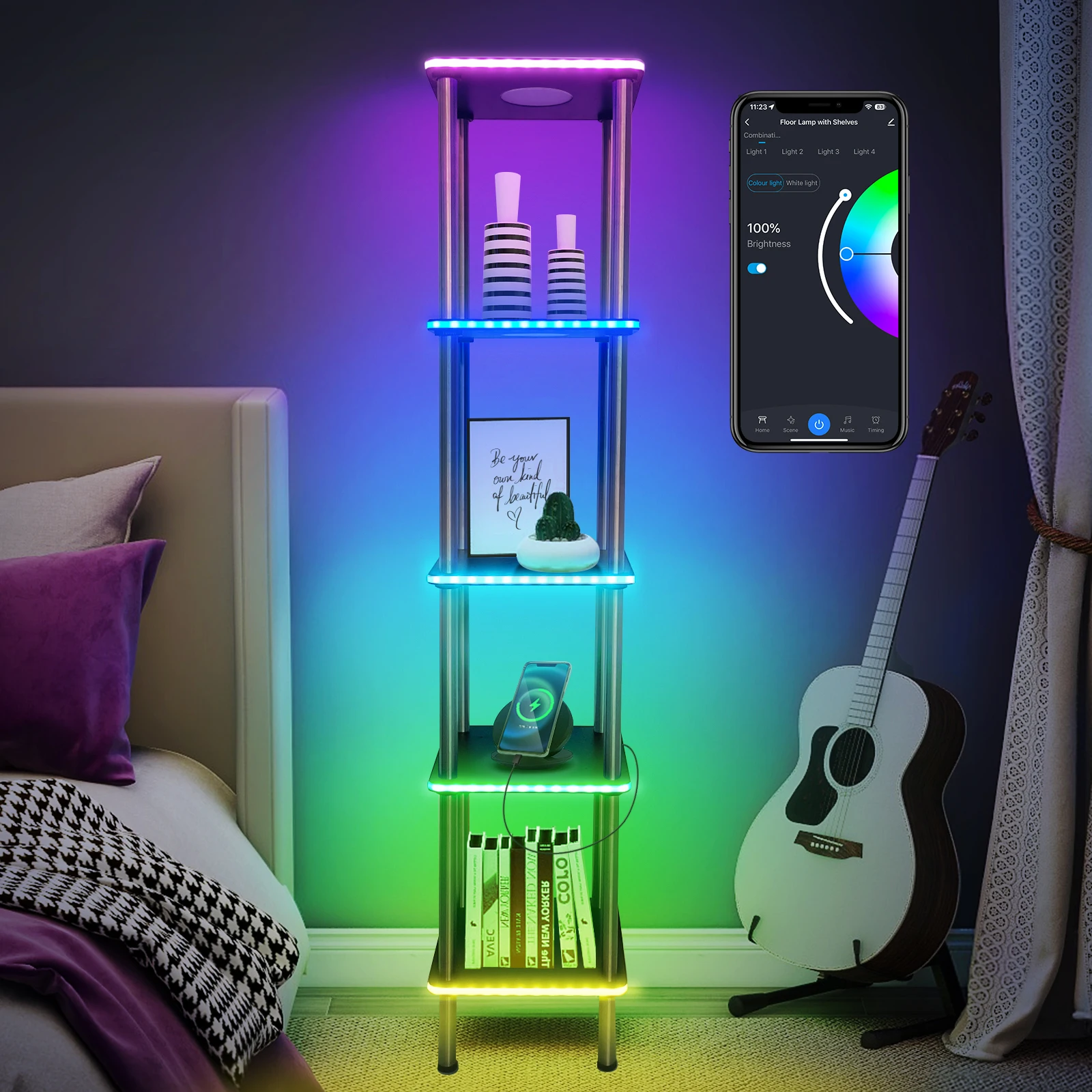 Торшер RGB с регулируемой высотой полок