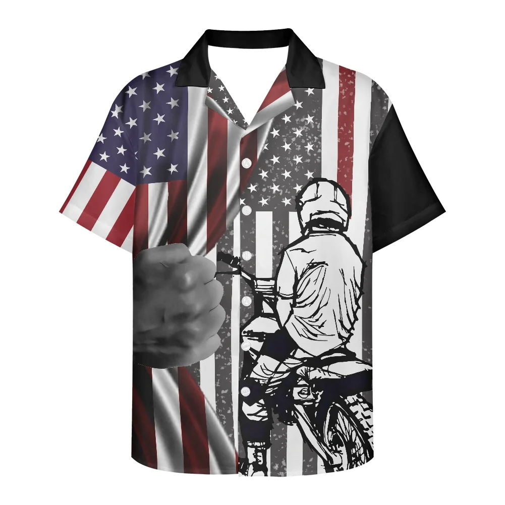 Polynesia Hawaii Summer 2022 Men Shirts American Statue of Liberty Print Clothing Plus Size Short-Sleeved V Neck Men's Shirts