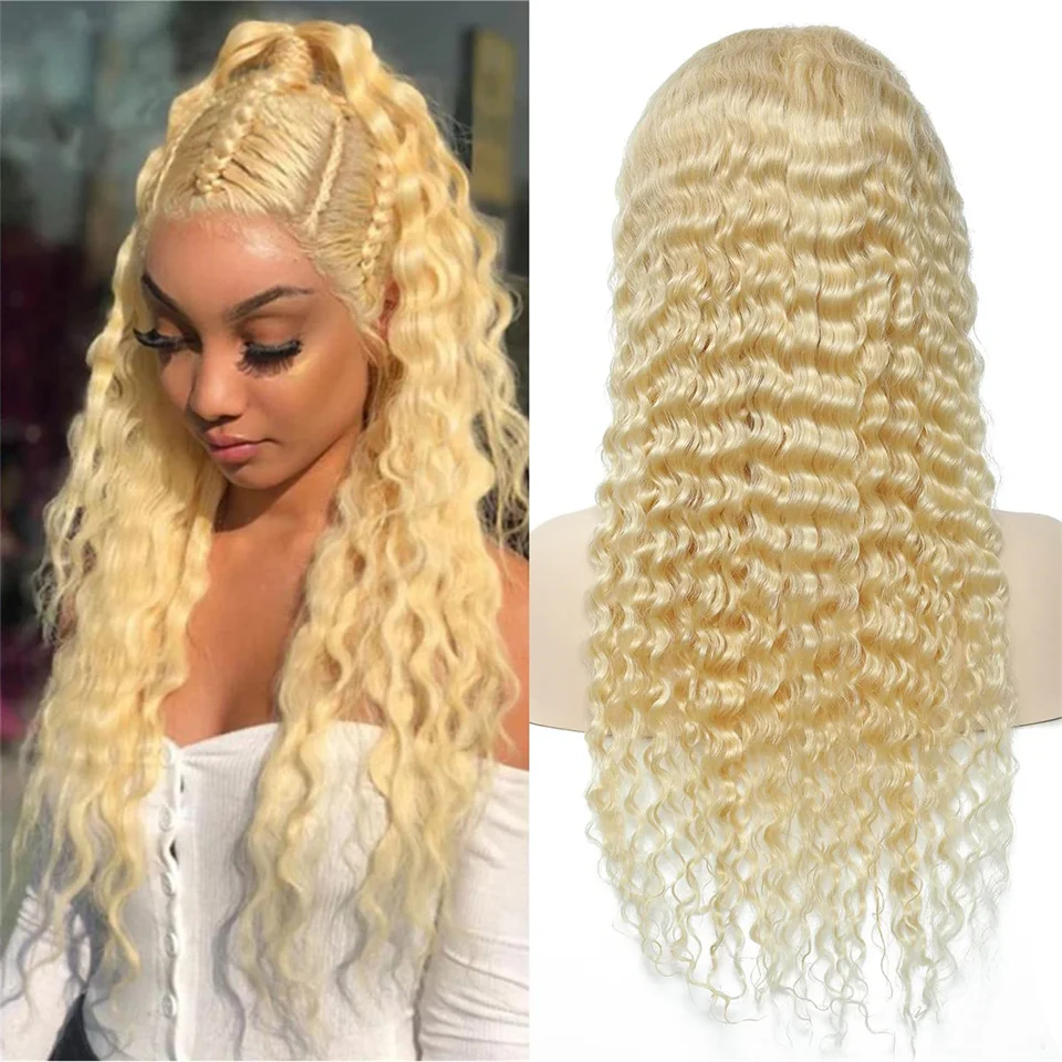 613 Blonde Deep Wave Wig Mongolian 13X4 Lace Front Wig Honey  Blonde 4x4 Lace Closure Human Hair Wigs For Women