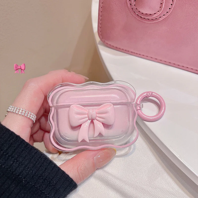 

INS Korea Cute 3D Colorful Bow Accessories Earphone Case For Airpods 1 2 Pro 3 Gradient Clear Pink Bluetooth Headset Soft Cover