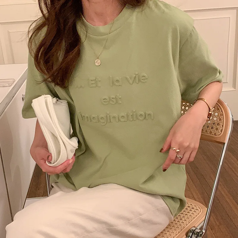 

CGC 2023 Korean Style Oversized T-shirt Women Summer 100% Cotton Loose Tees Fashion Short Sleeve y2k Top Simple Female Clothing