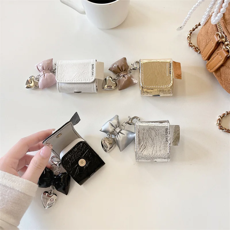 Роскошные серебристые кожаные наушники для Apple Airpods 4 Pro 2 3 чехол с бантом в виде
